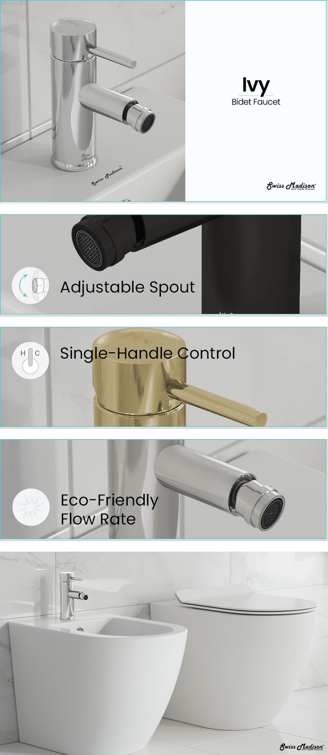 Swiss Madison Ivy SingleHandle Bidet Faucet in Nickel SMDF81N The